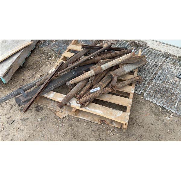 Pallet of Antique Wooden Singletrees and Doubletrees w/ Metal Hardware