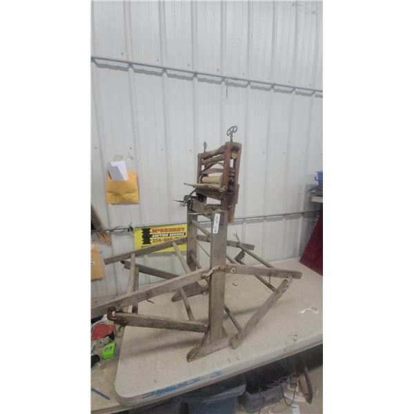 Antique Wooden Clothes Wringer/Mangle on Stand
