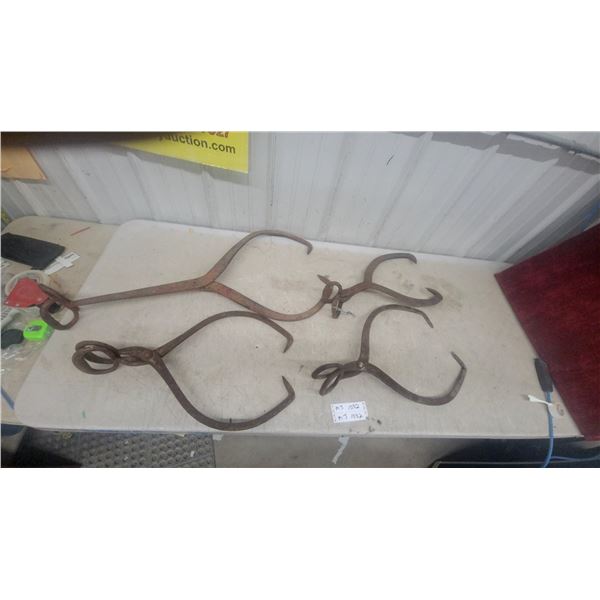 4 Vintage Iron Ice Tongs, Assorted Sizes