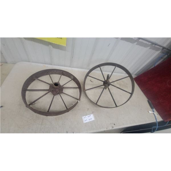 2 Antique Iron Spoked Wheels, Rustic Farm/Wagon Wheels, 19" Diameter