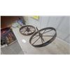 Image 4 : 2 Antique Iron Spoked Wheels, Rustic Farm/Wagon Wheels, 19" Diameter