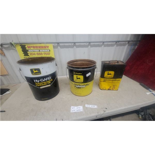 3 John Deere Oil Cans – Hy-Gard, Hydrostatic Fluid, Special Purpose Oil, Vintage