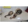 Image 1 : 3 Antique Wooden Block and Tackle Pulleys w/ Iron Hooks and Wood Belt Drive Pulley