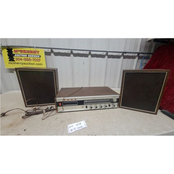 Vintage Cariole AM/FM/8-Track Stereo Receiver w/ Pair of Matching Speakers, Wood Cabinet
