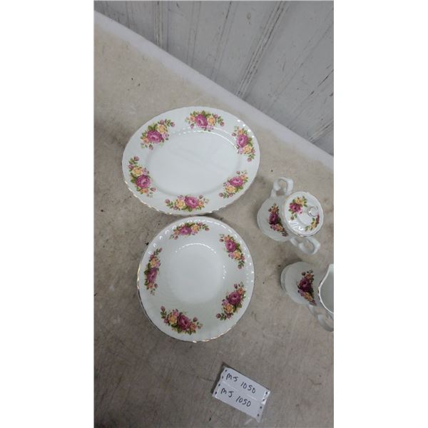 Wood and Sons England "Cottage Rose" China Set – Plates, Sugar Bowl w/ Lid, Creamer
