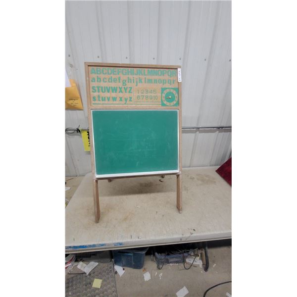 Vintage Children's Wooden Easel w/ Chalkboard, Alphabet, Numbers, and Clock Face