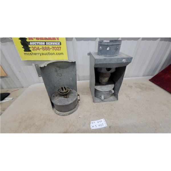 2 Galvanized Metal Oil Lamp Heaters w/ Reflector Backs