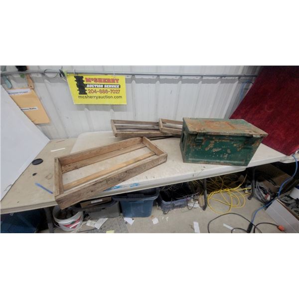 Military-Style Metal Ammo Can w/ Hinged Lid and Carry Handle, and Wood Crates