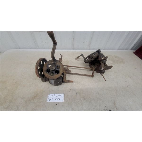 2 Antique Hand-Crank Bench Sickle Grinders