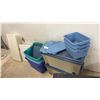 Image 1 : 10 Assorted Plastic Storage Totes w/ Lids, Various Sizes and Colors