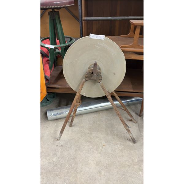 Antique Treadle-Powered 20" Grindstone Wheel w/ Rusty Stand