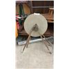 Image 1 : Antique Treadle-Powered 20" Grindstone Wheel w/ Rusty Stand