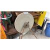 Image 2 : Antique Treadle-Powered 20" Grindstone Wheel w/ Rusty Stand