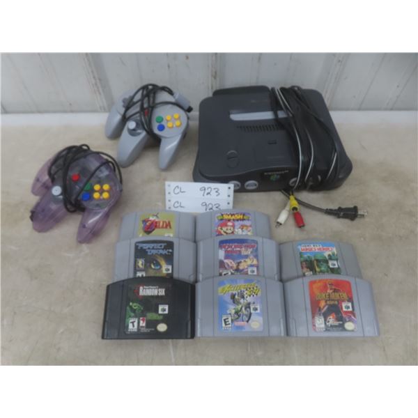Nintendo 64 w/ 2 Controllers and 8 Games, Powers On