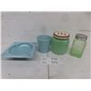 Image 1 : Fire-King Mug, Blue Milk Glass, Ash Tray, Flower Containers, and S&P Shakers