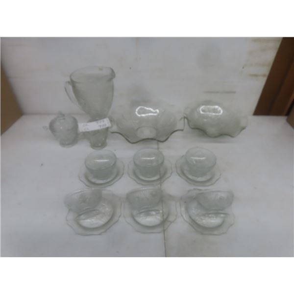 Irish Herringbone Depression Glass, 19-Piece Set