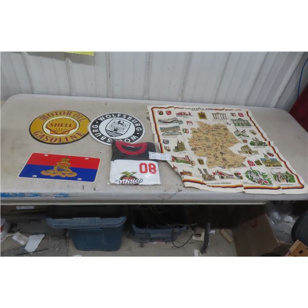 Modern Mixer Shell Sign, Miller Large Shirts, German Tapestry Display and More