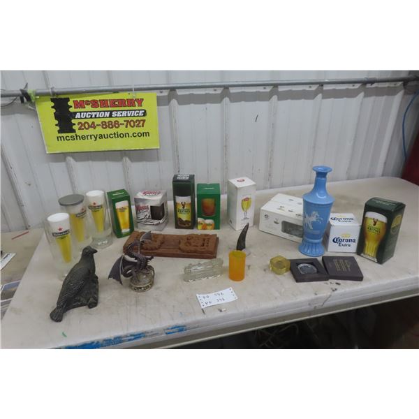 Beer Glasses, Various, and Small Ornaments