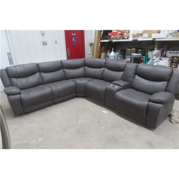 Leather/Latte Style 4-Piece Reclining Sectional, 108" x 92"
