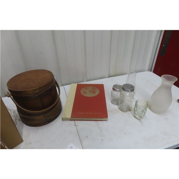 Primitive Wood Basket, Atlas, Oil Lamp Chimney