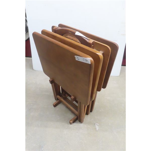 4 Wooden Folding TV Tables w/ Rack/Stand