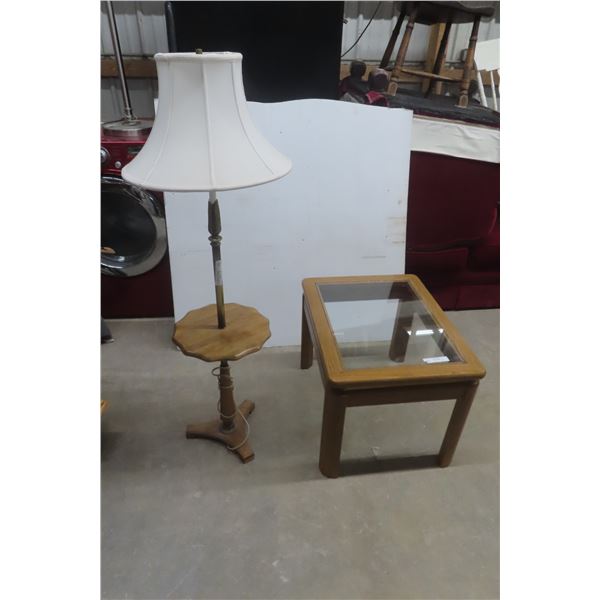 Oak End Table, 21" x 27" x 19" and Floor Lamp Stand Combo