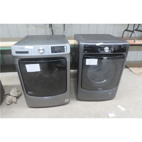 Maytag Front Load Washer 5.5 Cu Ft, 12 Cycles, SS Tub, and Dryer 7.4 Cu Ft, Steel Drum