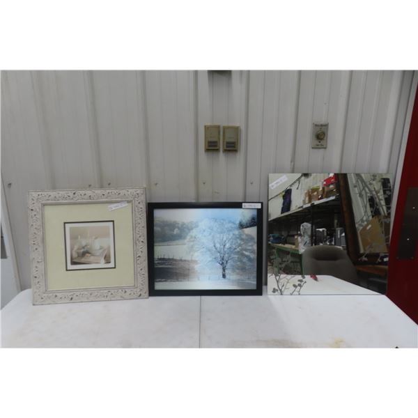 Mirrored With Etched Design , 2 Pictures, Largest 23" x 23"