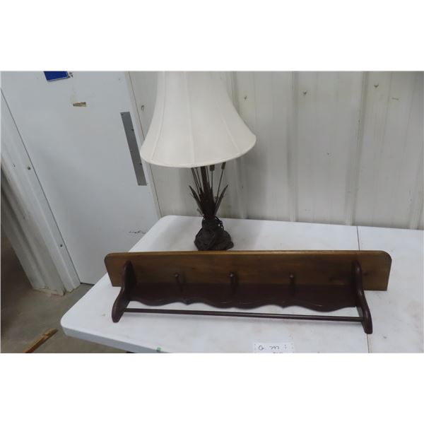 Table Lamps and 36" Shelf w/ Coat Hooks