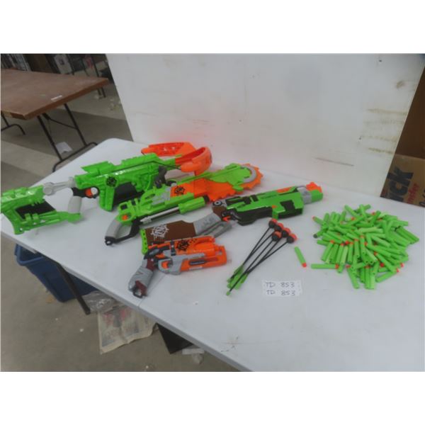 Nerf Zombie Strike Crossbow, Sling Fire, Brainsaw, Hammershot w/ Darts and Arrows