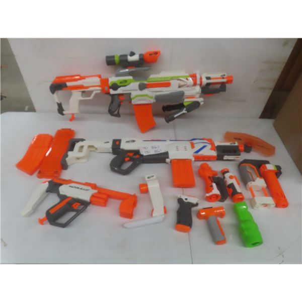 3 Nerf Modulus Guns w/ Extra Mags and Attachments