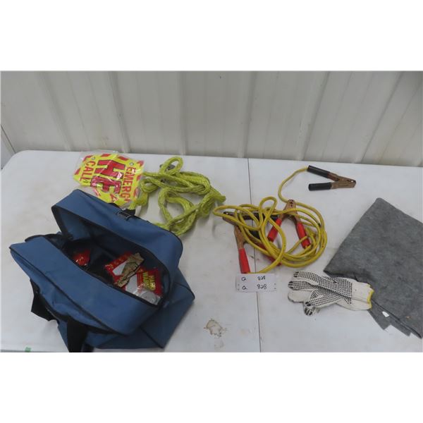 Emergency Auto Kit, Booster Cables, Tow Rope and More