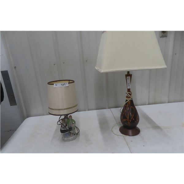 2 Touch/Tug Lamps, Antique Cigarette Lighter, and MCM Piece