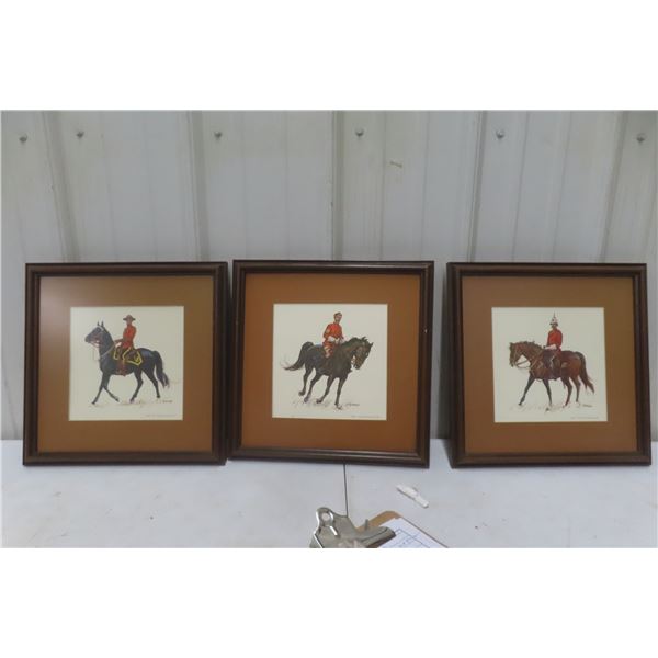 3 RCMP Framed Prints, 13" x 13", and Northwest Mounted Police Print