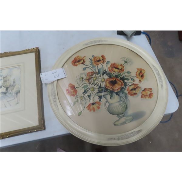 4 Floral Pictures in Antique Frames, 20" Diameter
