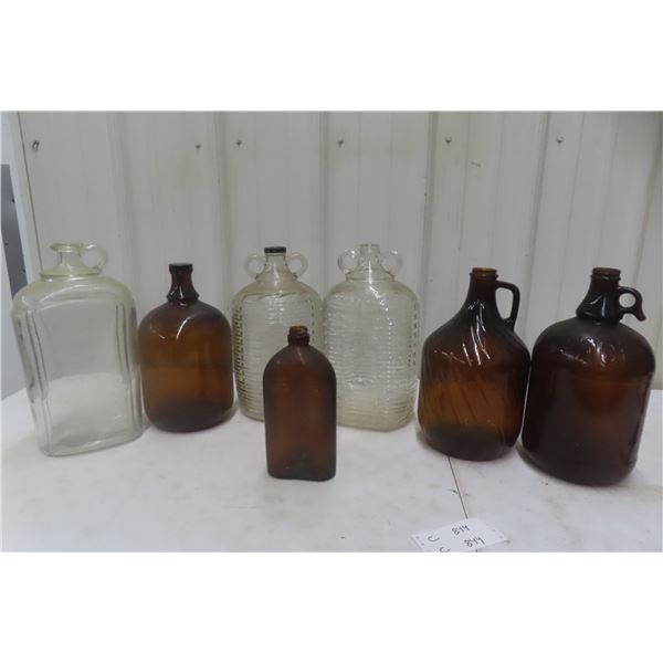 Old Glass Jugs - Double Handle, Bleach, Complete w/ Caps, One Swirl