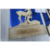 Image 7 : (4) Vintage Wall Art Mirrored Panels - Carved Ivory-Coloured Wooden Silhouettes MCM, 3 @ 6" x 25"