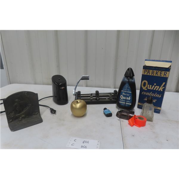 Olfa Hole Punch, Electric Pencil Sharpener, 1/2 a Set of Bookends, Quink Inks Plus