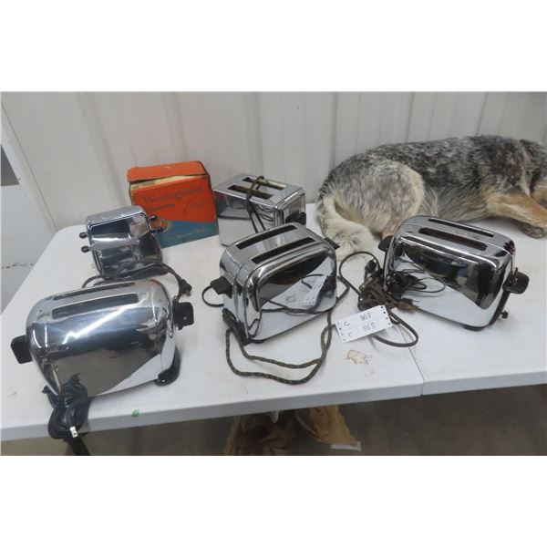 (5) Vintage Toasters - 1 Drop Side Westinghouse, Proctor Silex, Toastwell, GE