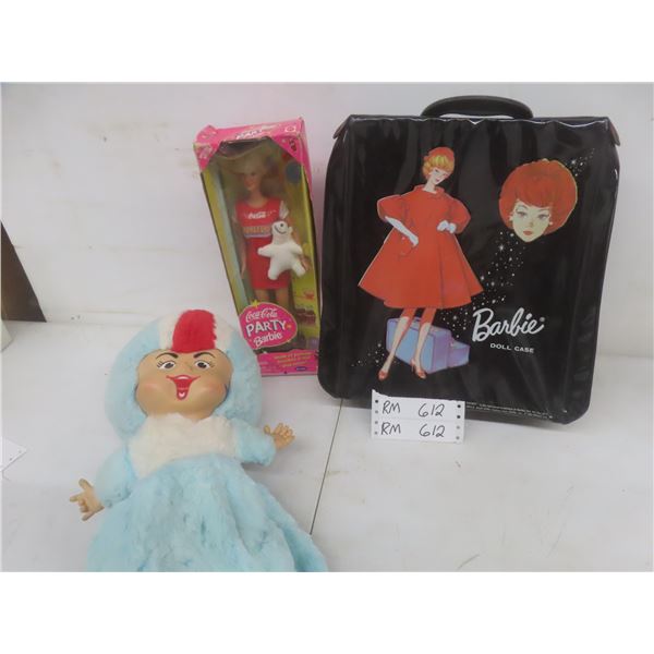 1998 Coca Cola Party Barbie Doll in Box, 1965 Barbie Doll Case & Genie Gas Doll