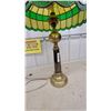 Image 2 : Tiffany-Style Stained Glass Table Lamp with Brass Base, Green/Yellow Shade