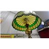 Image 3 : Tiffany-Style Stained Glass Table Lamp with Brass Base, Green/Yellow Shade