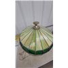 Image 5 : Tiffany-Style Stained Glass Table Lamp with Brass Base, Green/Yellow Shade