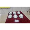 Image 1 : Erica Hotelwear Potters Canada White Cups & Saucers with Teal Border, Set of 6