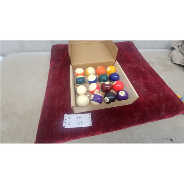 Set of Pool/Billiard Balls in Cardboard Box, Standard Numbered Solids and Stripes with Cue Ball