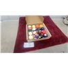 Image 1 : Set of Pool/Billiard Balls in Cardboard Box, Standard Numbered Solids and Stripes with Cue Ball