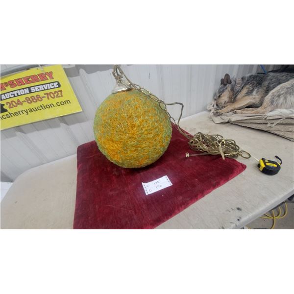 Vintage Spaghetti Spun Resin Hanging Swag Lamp, Green/Yellow/Orange, with Chain MCM