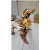 Image 2 : Carved Wooden Floral Sculpture with Sunflowers and Bird Figurine, Decorative Folk Art Set