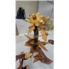 Image 3 : Carved Wooden Floral Sculpture with Sunflowers and Bird Figurine, Decorative Folk Art Set