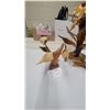Image 4 : Carved Wooden Floral Sculpture with Sunflowers and Bird Figurine, Decorative Folk Art Set